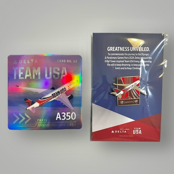 Team USA Delta Air Lines Collectible Pin & Delta Pilot Card A350 No.63 New - Picture 1 of 16